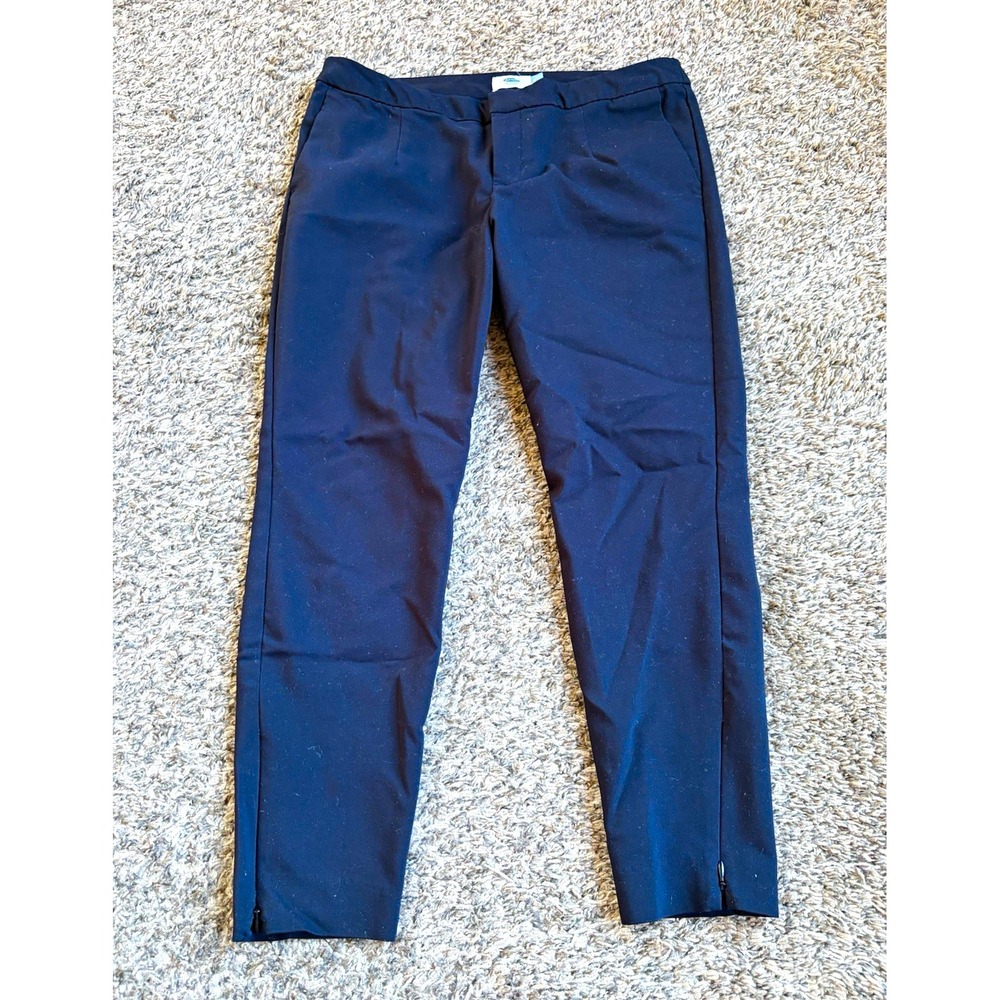 Old Navy Women's Black Solid Twill Dress Pants Slim Skinny Stretch Pockets Mid